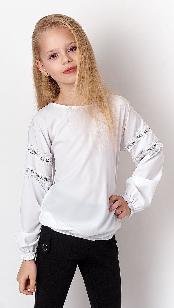 Блузка с длинным рукавом для девочки Mevis белая 3164-01 - цена