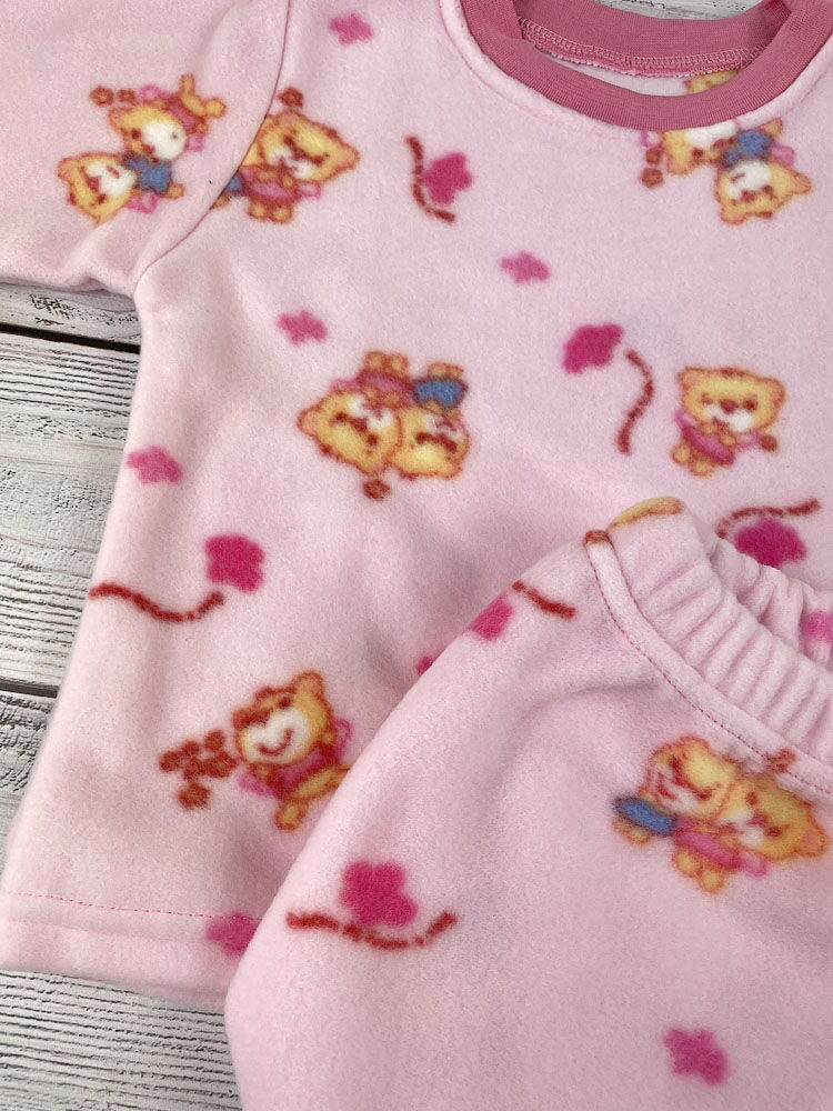 Теплая пижама флис для девочки Фламинго розовая Мишки 347-1404 - размеры