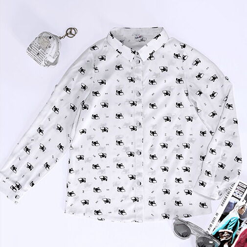 Блузка для девочки Mevis Собачки белая 4353-01 - фото