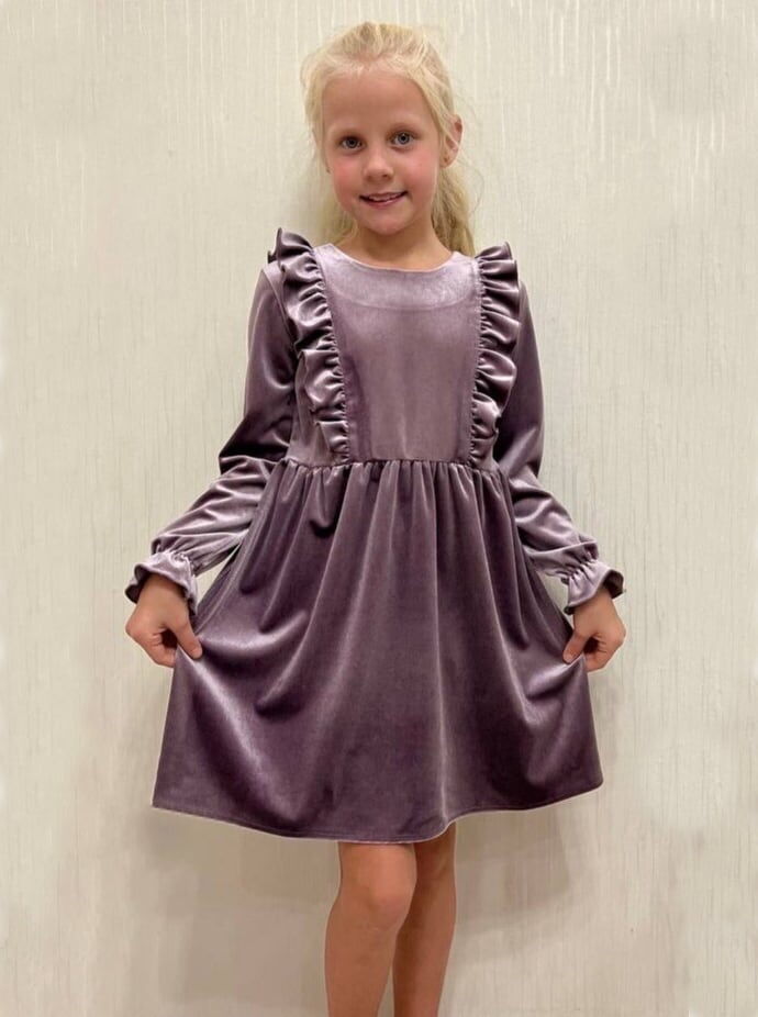 Бархатное платье для девочки Romashka Kids сиреневое 2411 - цена