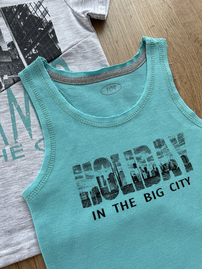 Комплект майка и футболка для мальчика Фламинго серый 983-416 - картинка