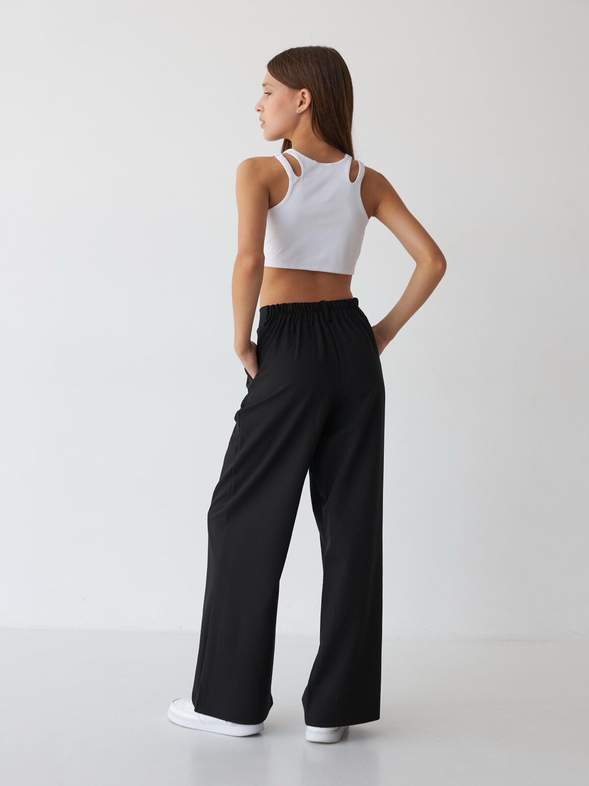 Брюки-палаццо школьные для девочки трикотаж Valza черные 5108 - фото