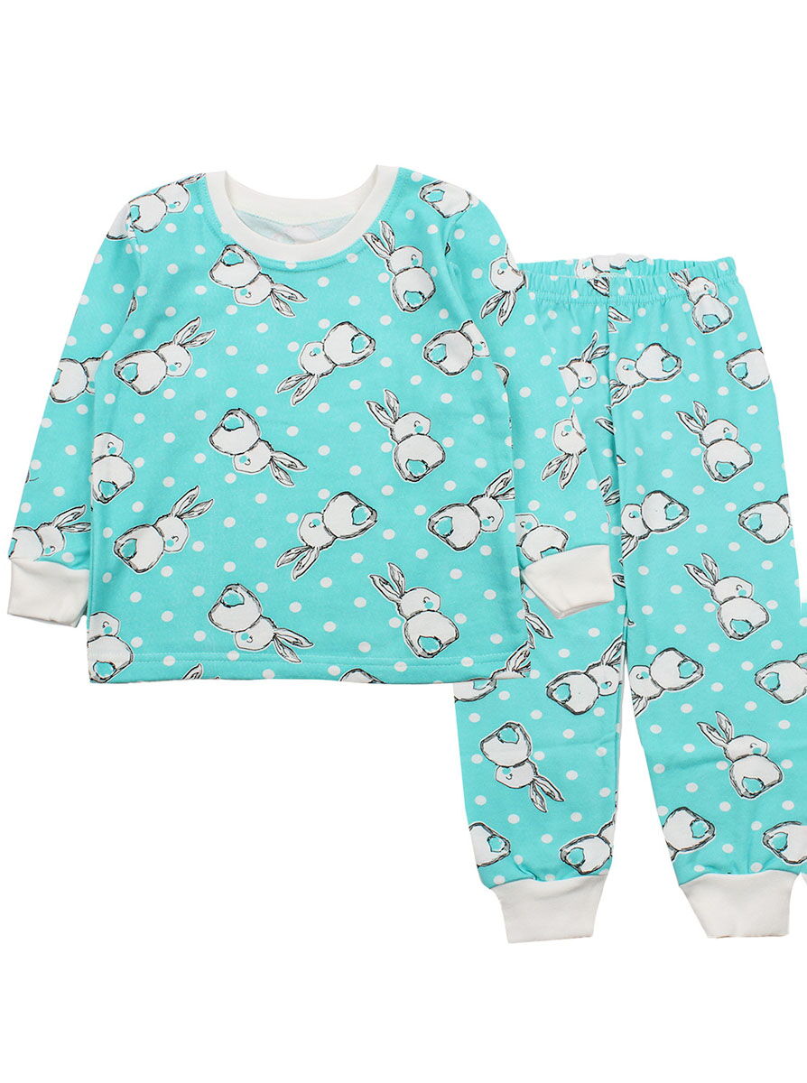 Утепленная пижама для девочки Фламинго Зайчики бирюзовая 329-310 - цена