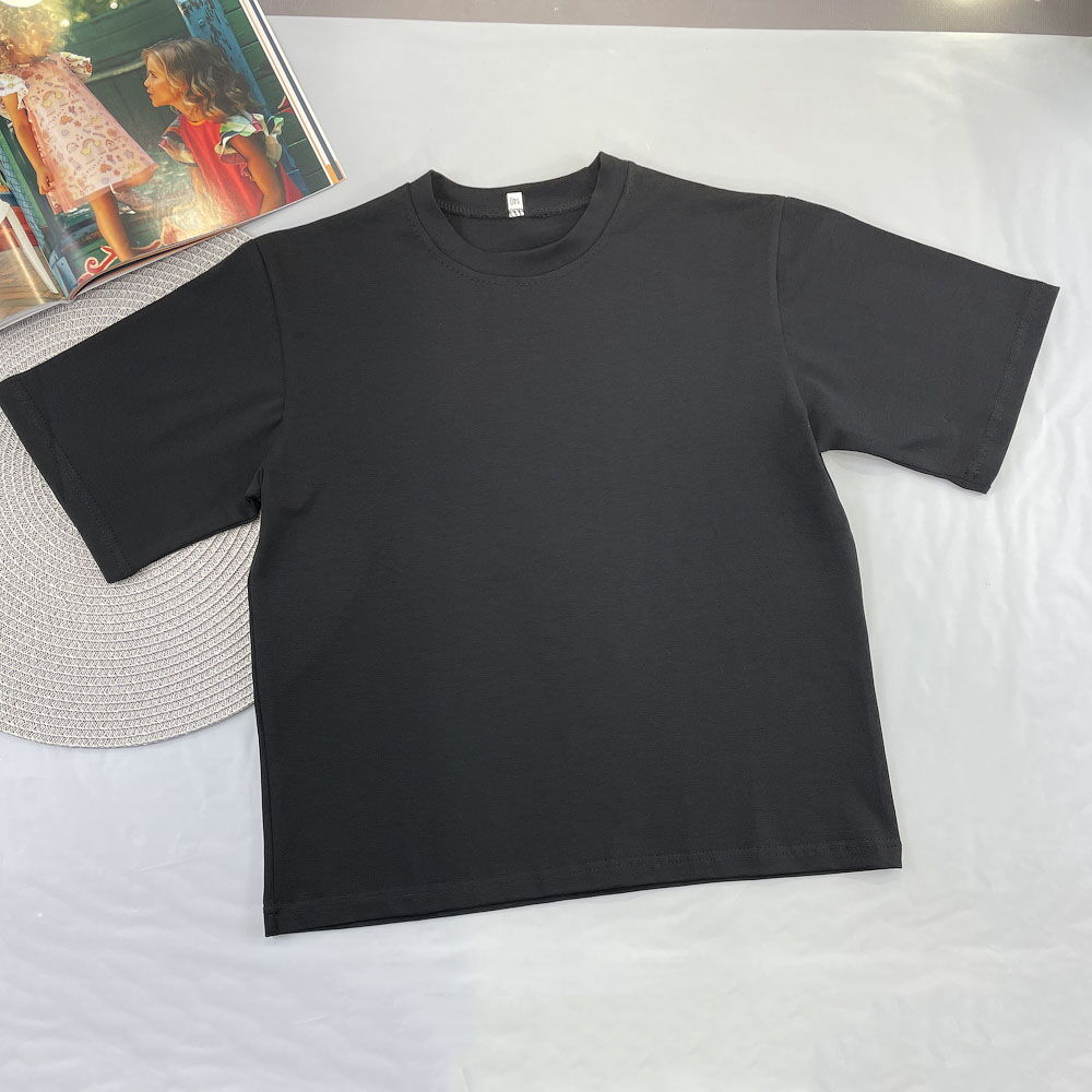 Базовая футболка оверсайз для девочки черная 1904 - картинка