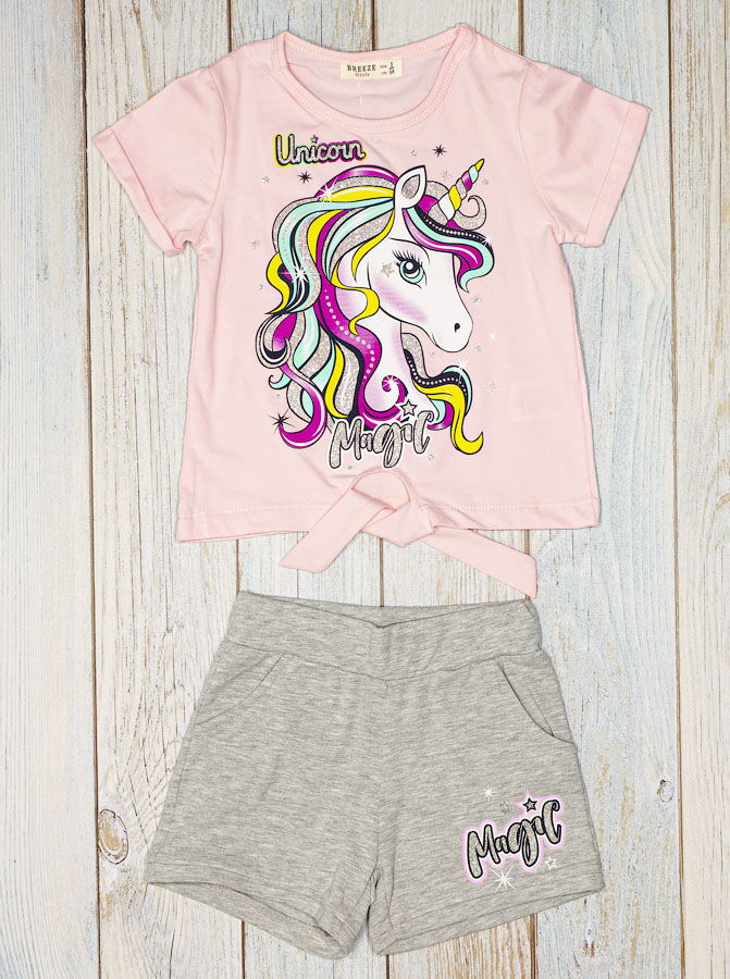 Комплект футболка и шорты для девочки Breeze Unicorn Magic розовый 14999 - цена