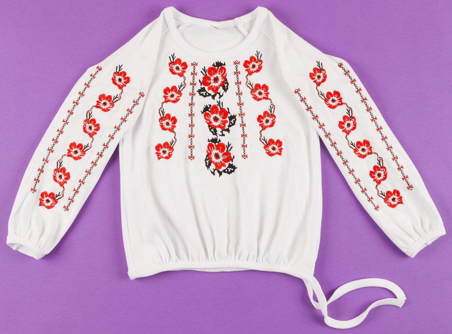 Вышиванка трикотажная с длинным рукавом для девочки Фламинго цветы 729-204 - цена