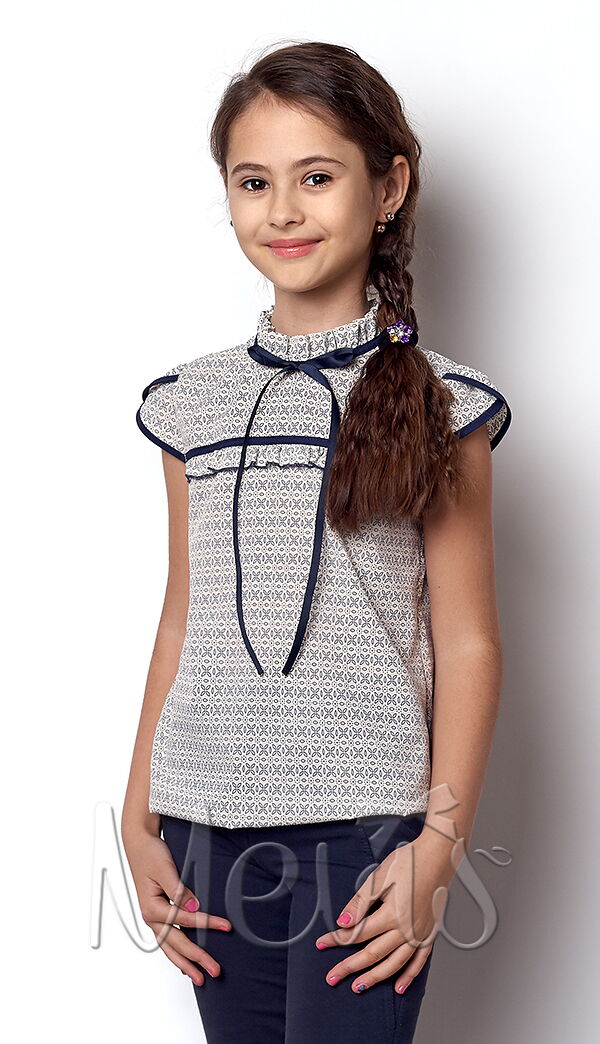 Блузка с коротким рукавом для девочки Mevis Цветок молочная 2424-03 - цена