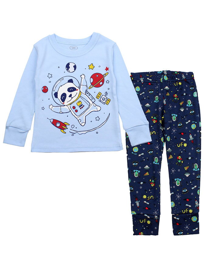 Пижама для мальчика Фламинго Панда-космонавт голубая 256-222 - цена