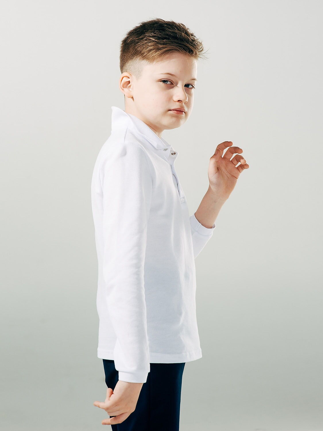 Футболка-поло с длинным рукавом для мальчика SMIL белая 114631 - фото