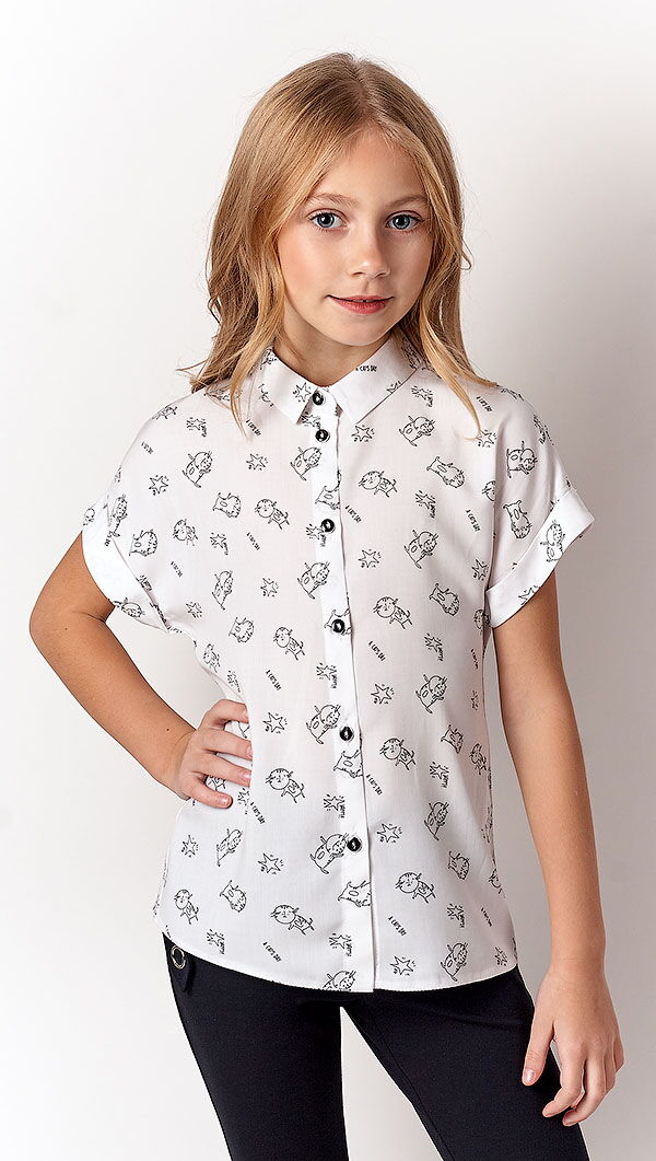 Блузка с коротким рукавом для девочки Mevis белая 3303-01 - цена