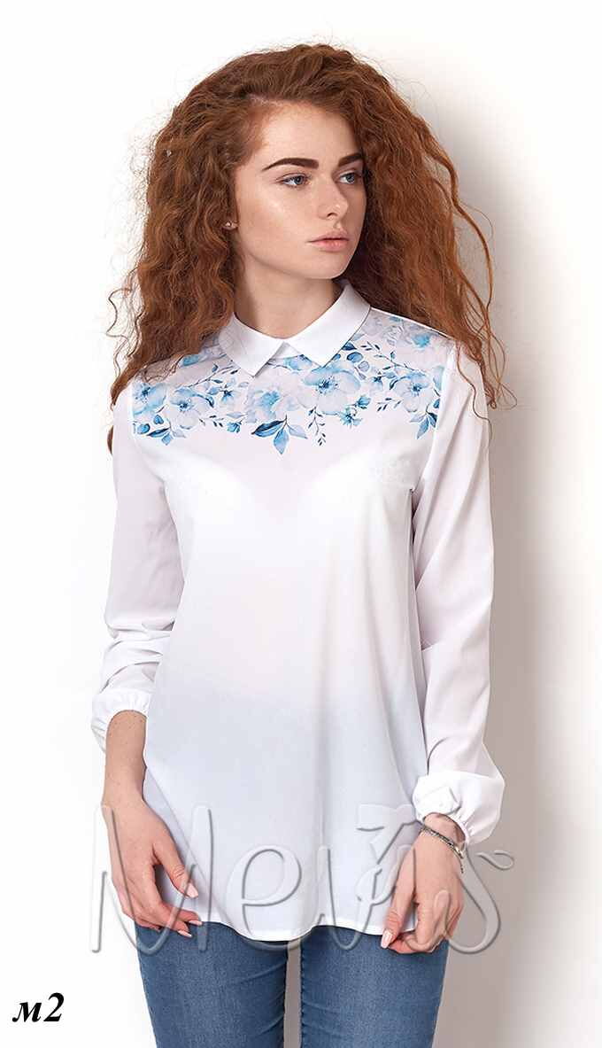 Блузка для девочки Mevis белая с голубыми цветами 2502-02 - цена