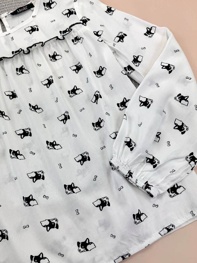 Блузка для девочки Mevis Собачки белая 5059-01 - фотография