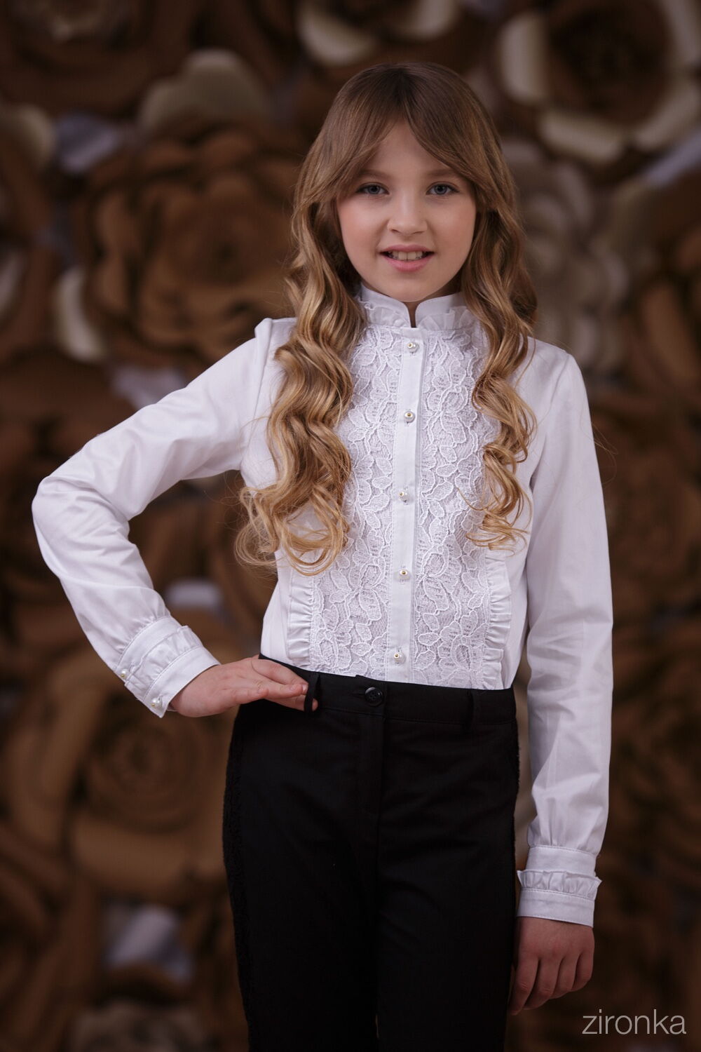 Блузка школьная с кружевом  Zironka белая 3641-01 - цена
