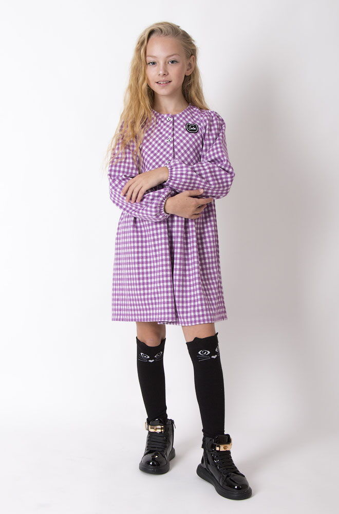 Платье для девочки Mevis Клетка фиолетовое 3978-06 - фото
