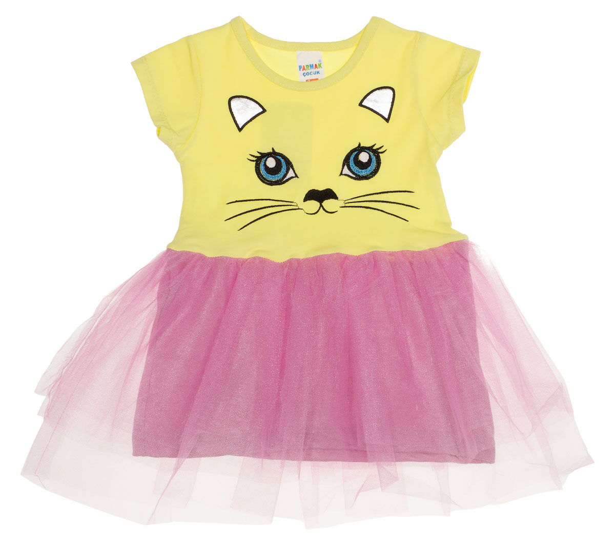 Платье для девочки Кошечка желтое с розовым 002 - размеры