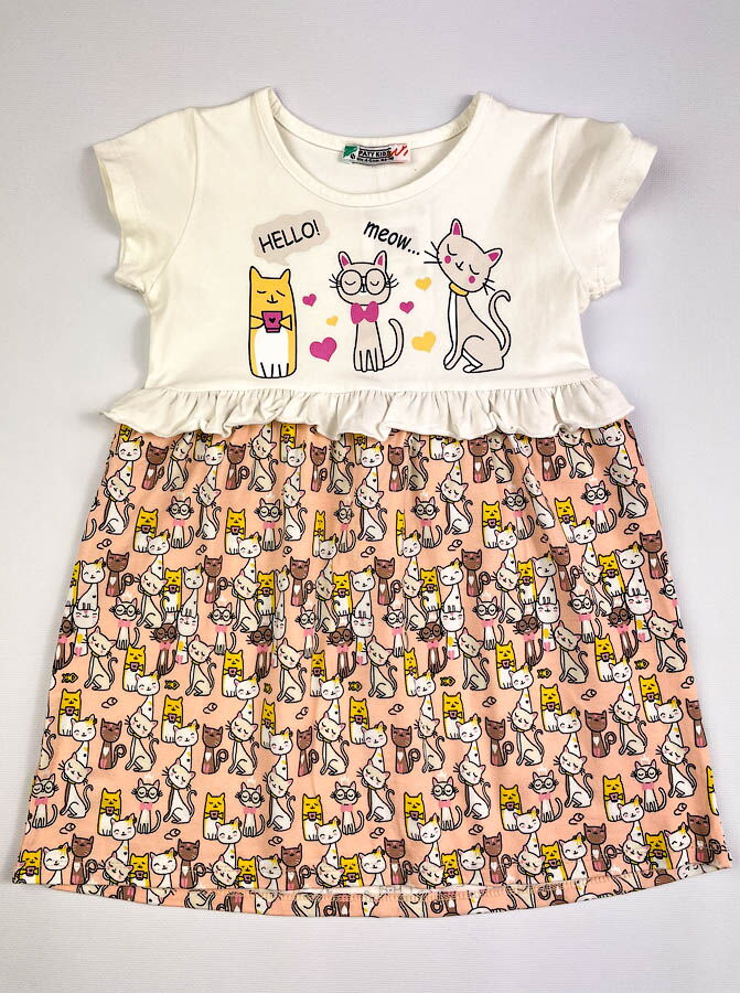 Платье для девочки PATY KIDS Котики молочное 51328 - цена