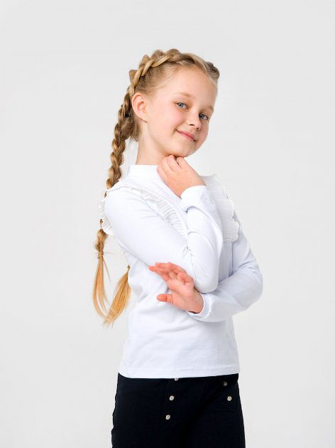 Блузка трикотажная с длинным рукавом для девочки SMIL белая 114443 - фотография