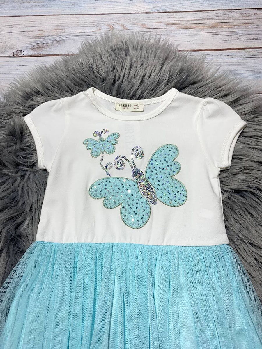 Платье для девочки Breeze Бабочки голубое 14370 - размеры