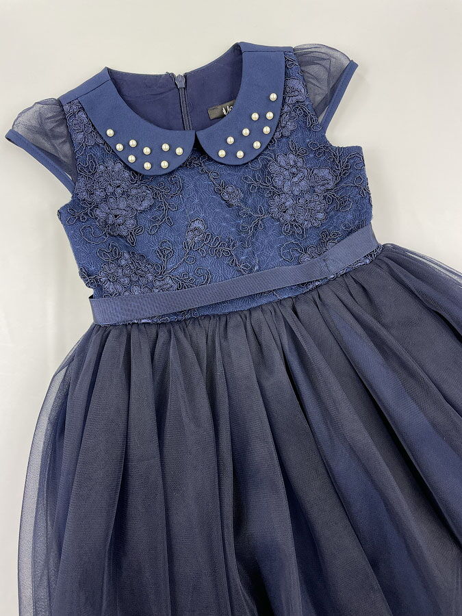 Нарядное платье для девочки Mevis синее 3200-02 - фото
