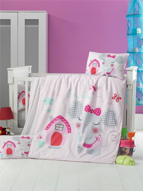 Комплект постельного белья в детскую кроватку VICTORIA BEBEK PİNK HOUSE 100*150 - картинка