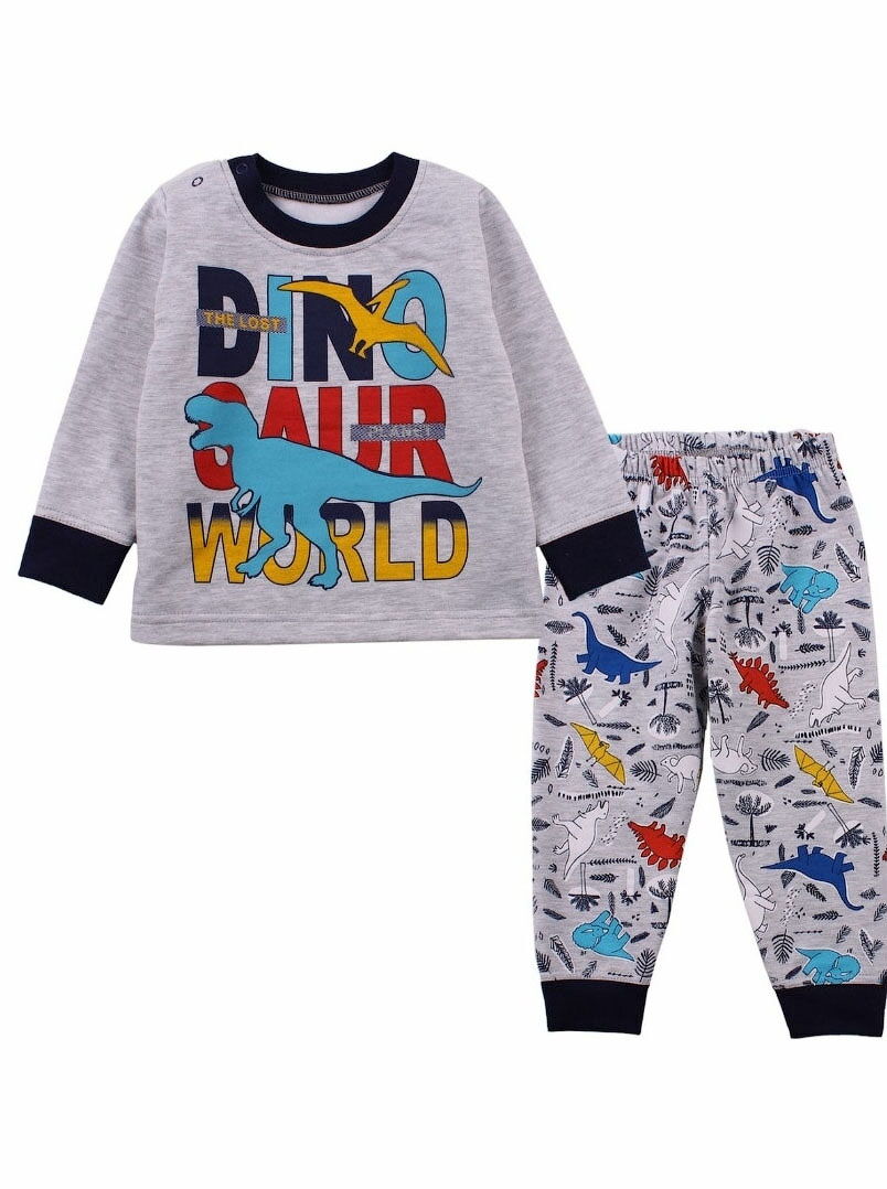 Утепленная пижама для мальчика Фламинго Dinosaur World серая 329-327 - цена