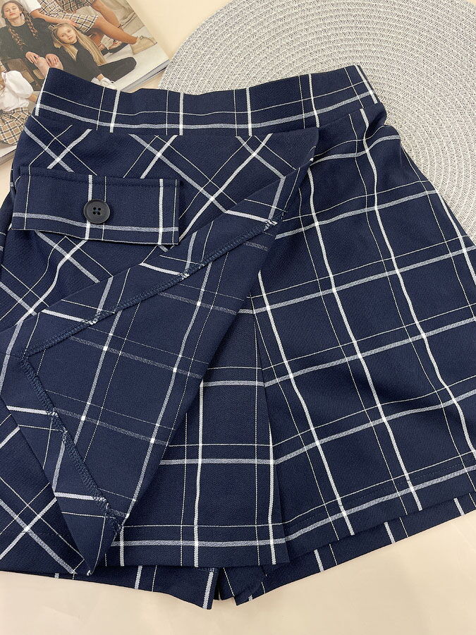 Юбка-шорты для девочки Mevis Клетка синяя 5163-02 - фотография