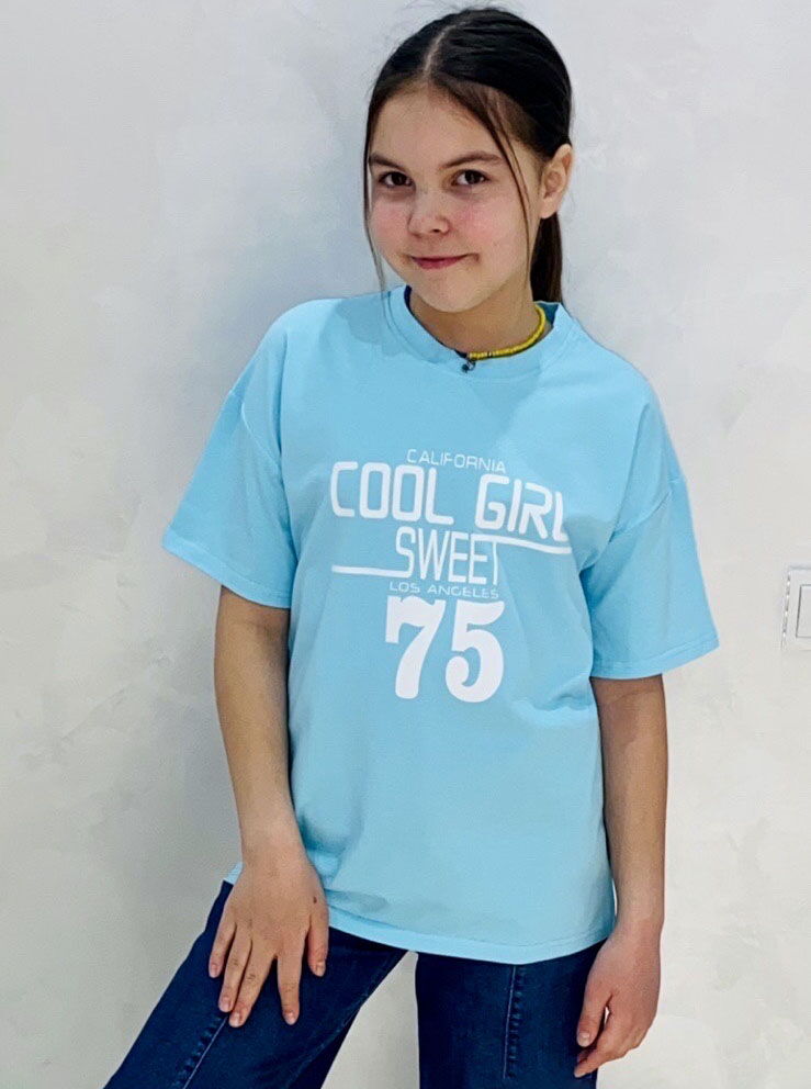 Футболка для девочки Cool Girl голубая 1704 - цена
