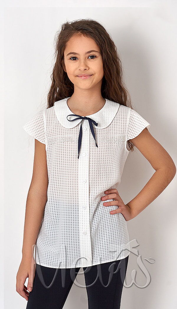 Блузка с коротким рукавом для девочки Mevis молочная 2684-01 - цена