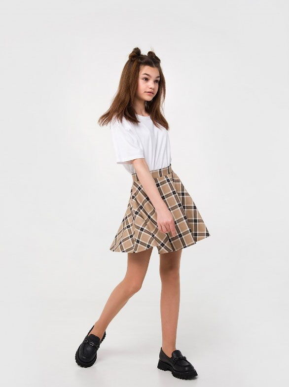 Школьная юбка для девочки SMIL Клетка бежевая 120254 - фото