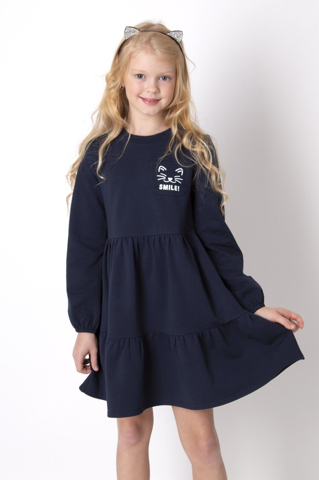 Тёплое платье для девочки Mevis синее 4909 - цена