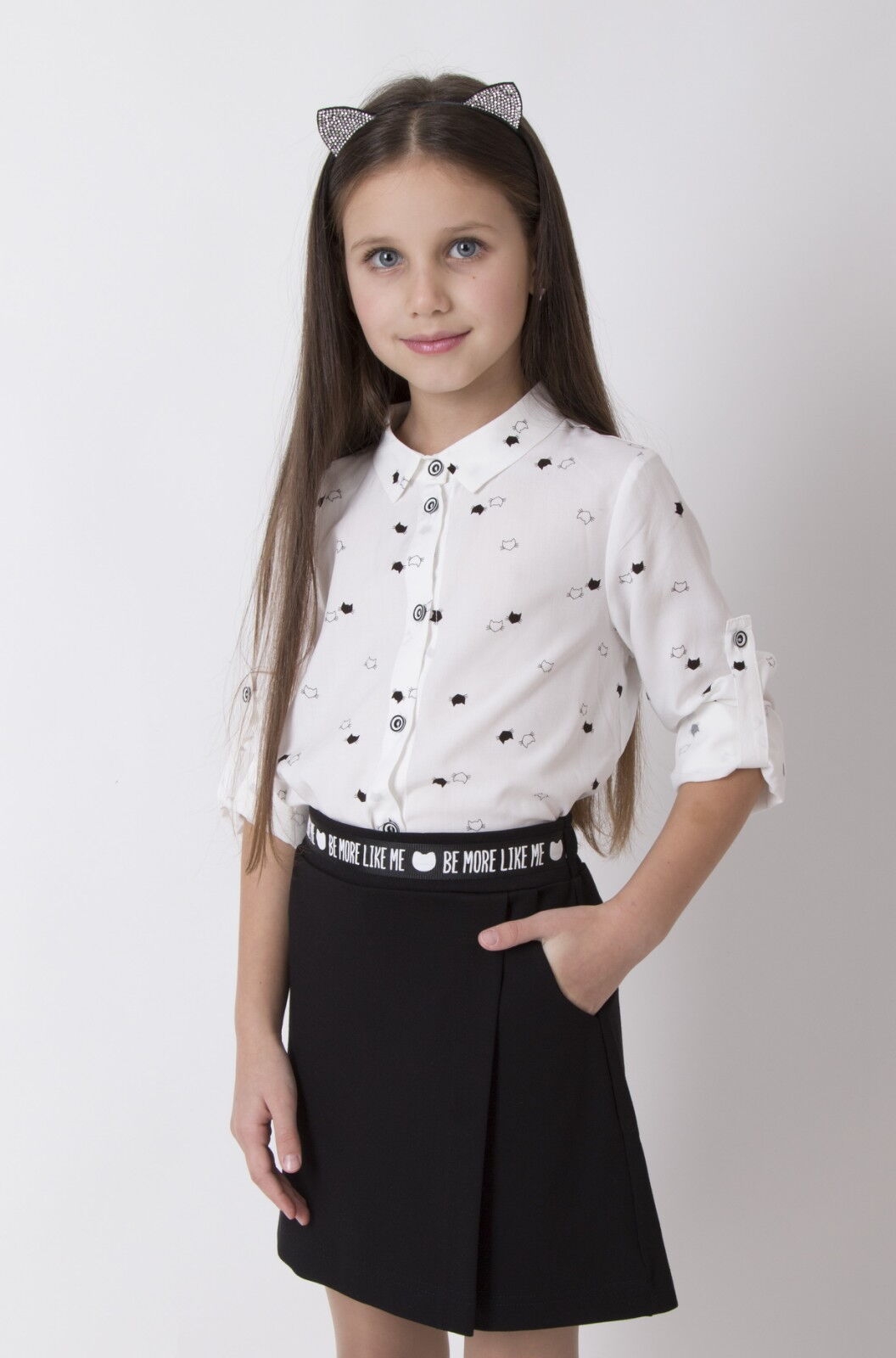 Блузка для девочки Mevis Коты белая 4412-01 - картинка