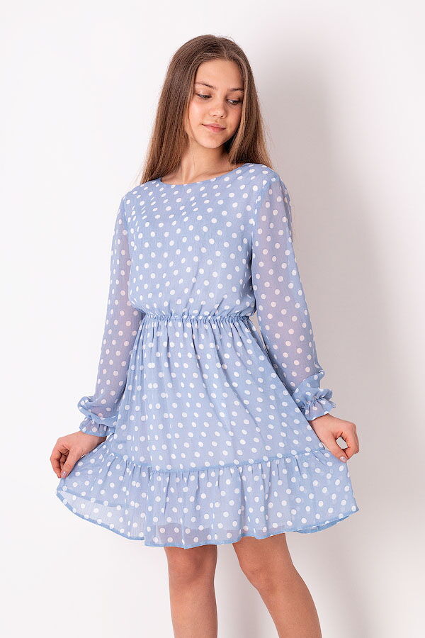 Платье в горошек для девочки Mevis голубое 3853-01 - цена