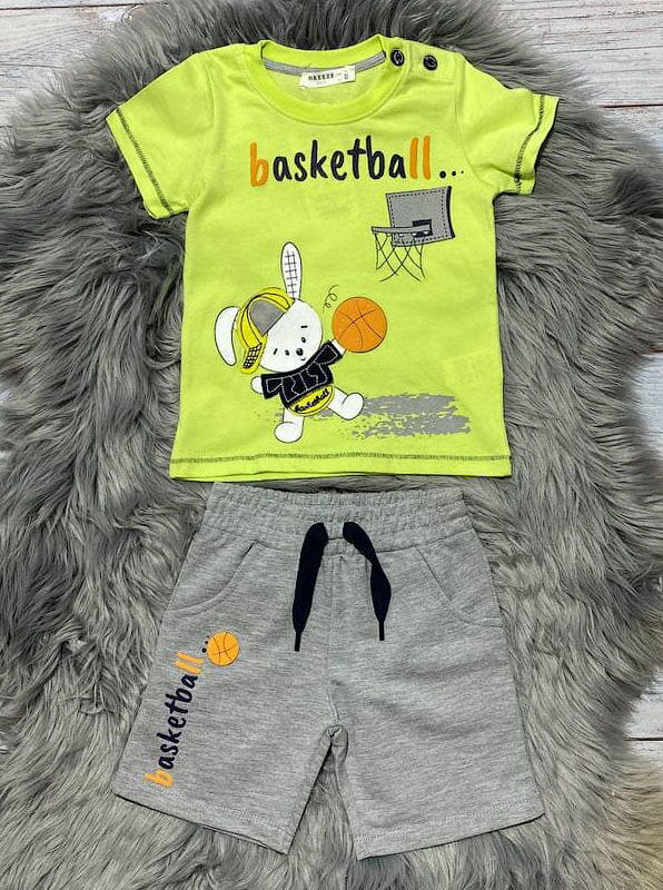 Комплект футболка и шорты для мальчика Breeze Зайчик салатовый 13335 - фото