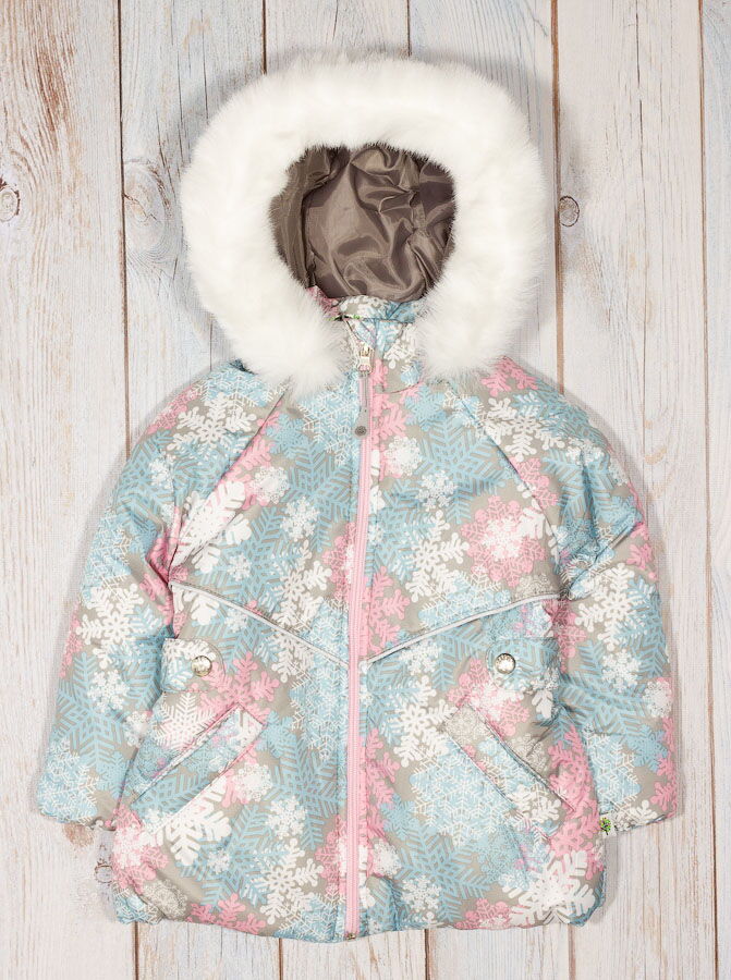 Зимняя куртка для девочки Модный карапуз Снежинка розовая 829 - цена