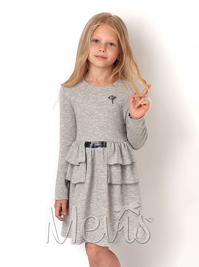 Трикотажное платье для девочки Mevis серое 3099-03 - цена