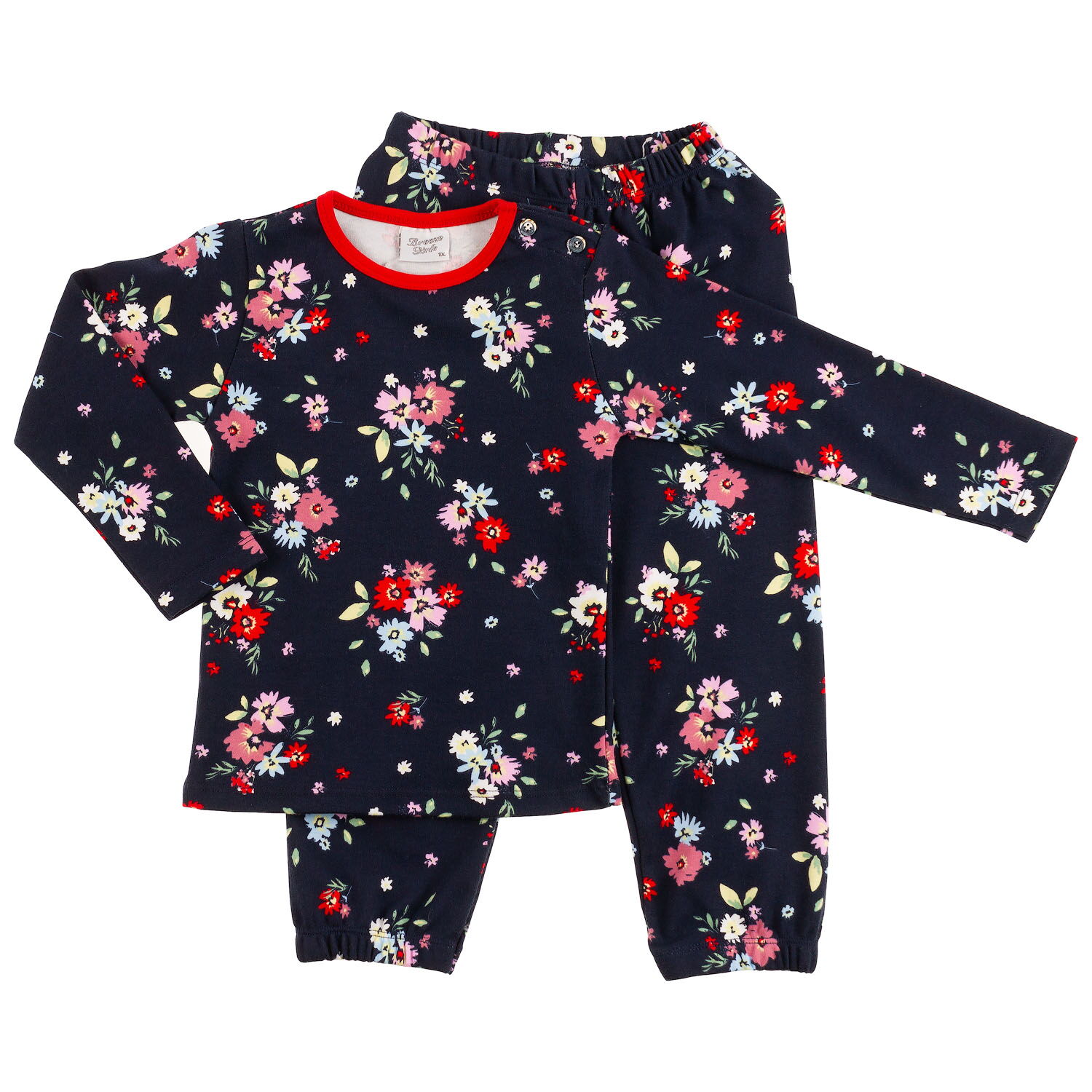 Пижама для девочки Breeze Цветы темно-синяя 8382 - цена