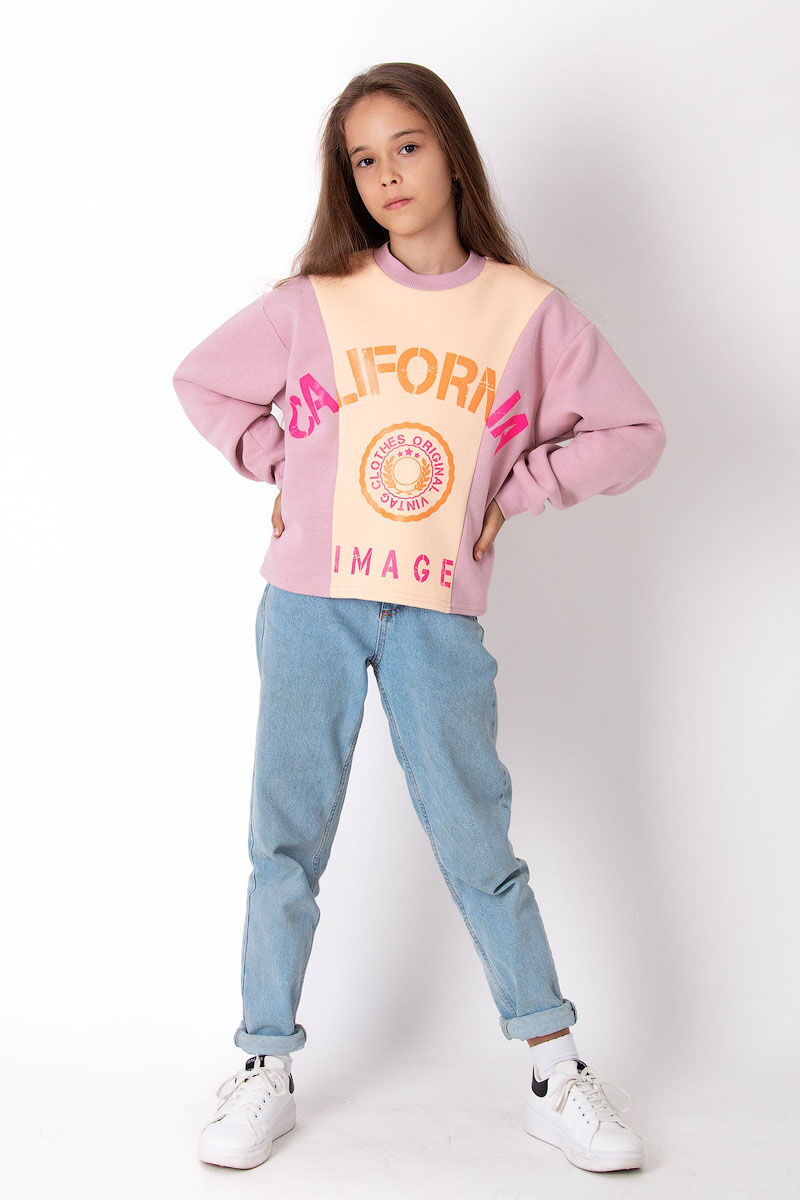 Утепленный свитшот для девочки Mevis California персиковый 3989-02 - фото