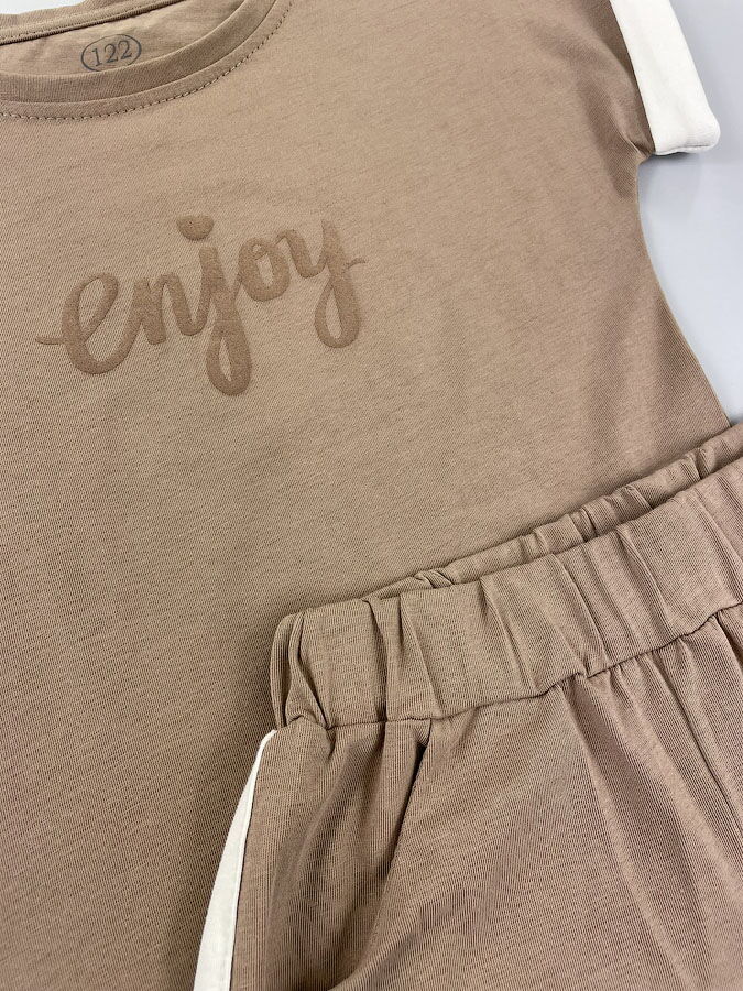 Комплект футболка и шорты для девочки Фламинго бежевый 837-416 - размеры