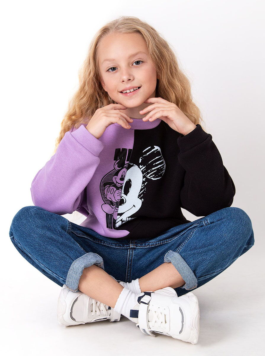 Свитшот для девочки Mevis Mickey Mouse черный с сиреневым 4026-02 - фотография