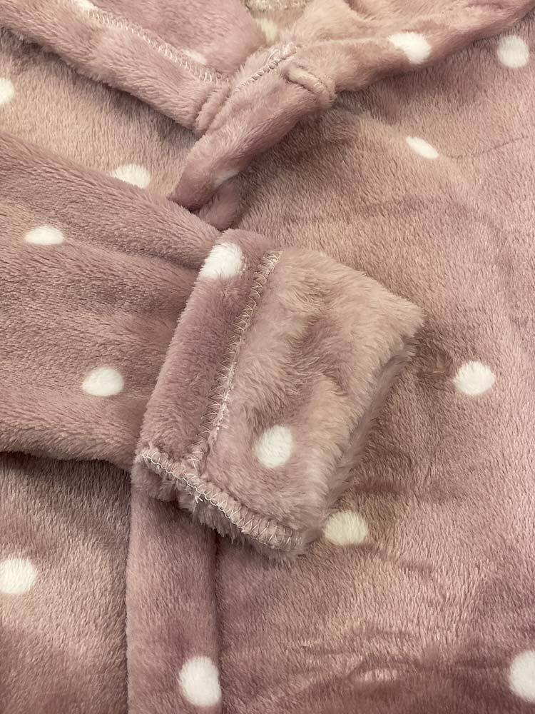 Теплый халат вельсофт для девочки Фламинго Горох пудра 883-910 - фото