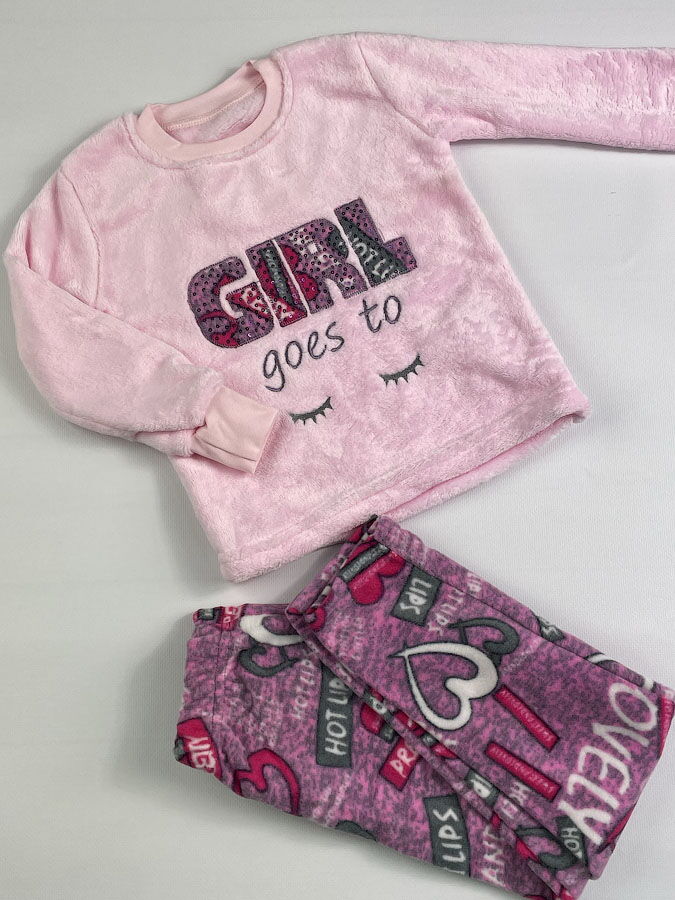 Флисовая пижама для девочки Фламинго Girl розовая 767-905 - картинка