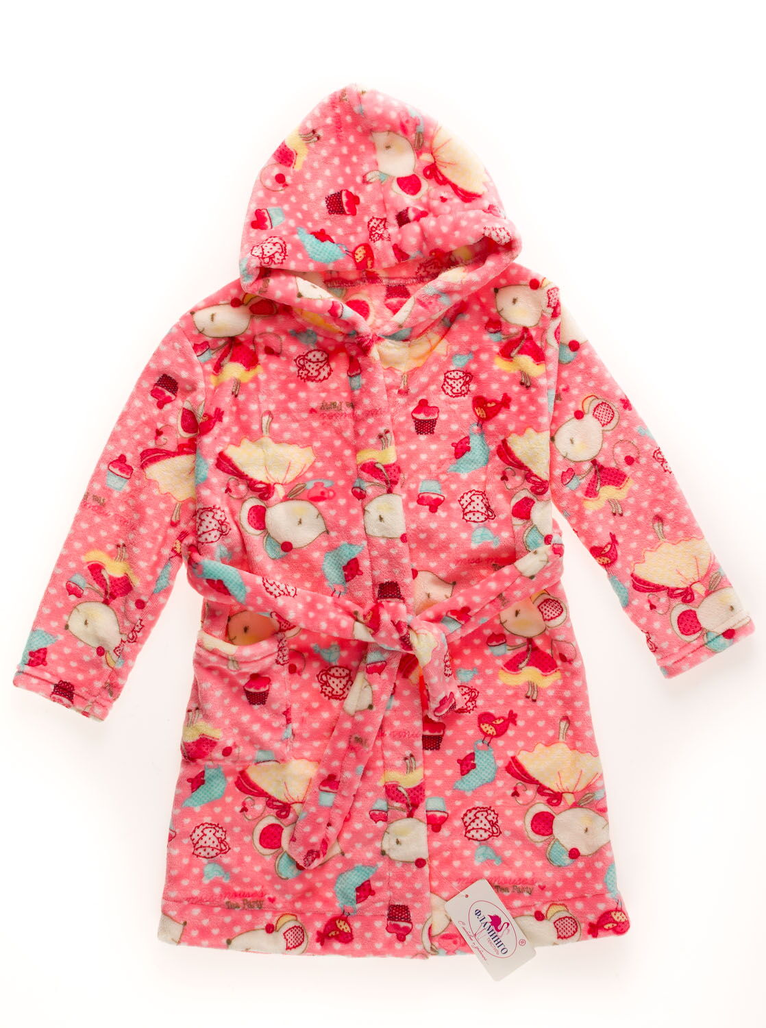 Халат флисовый с капюшоном для девочки Фламинго Мышонок розовый 882-910 - цена