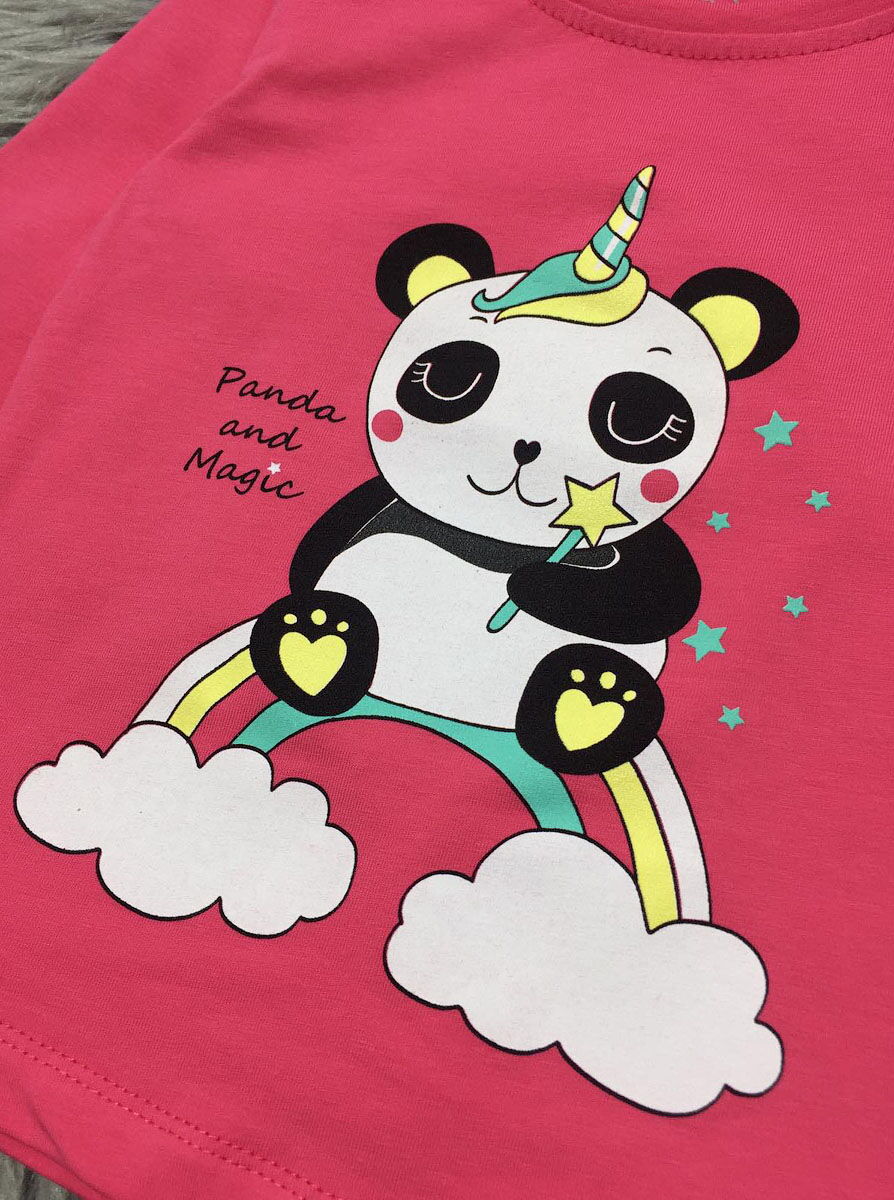 Реглан для девочки Фламинго Панда на радуге малиновый 186-416 - фото