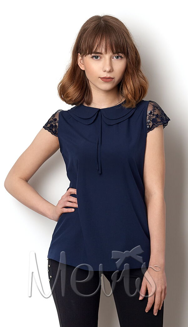 Блузка с коротким рукавом для девочки Mevis темно-синяя 2377-03 - цена