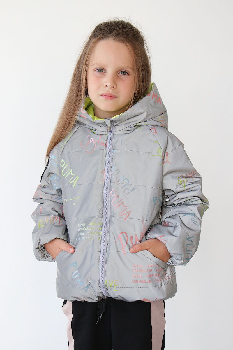 Светоотражающая куртка для девочки Kidzo Буквы салатовая 3443 - цена