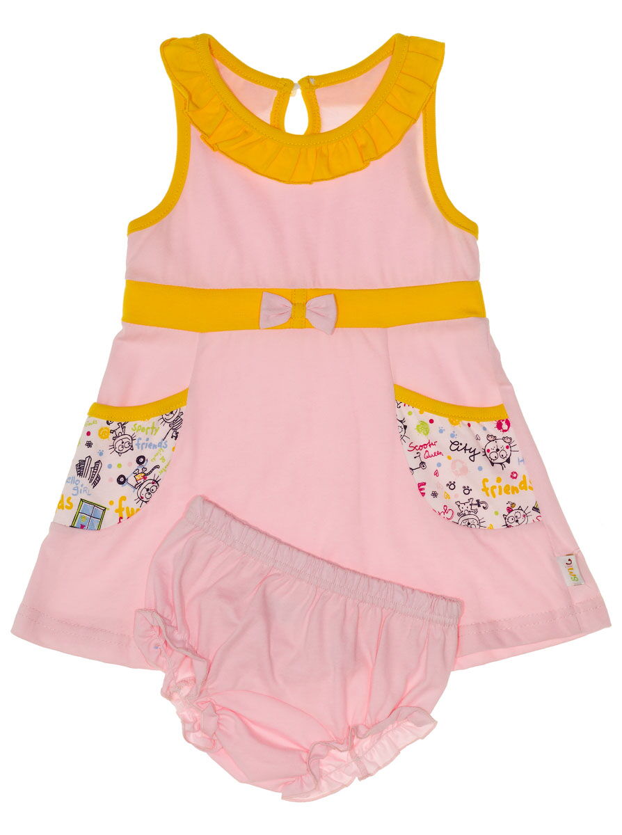 Летний комплект платье и трусики для девочки Smil розовый 113202 - цена