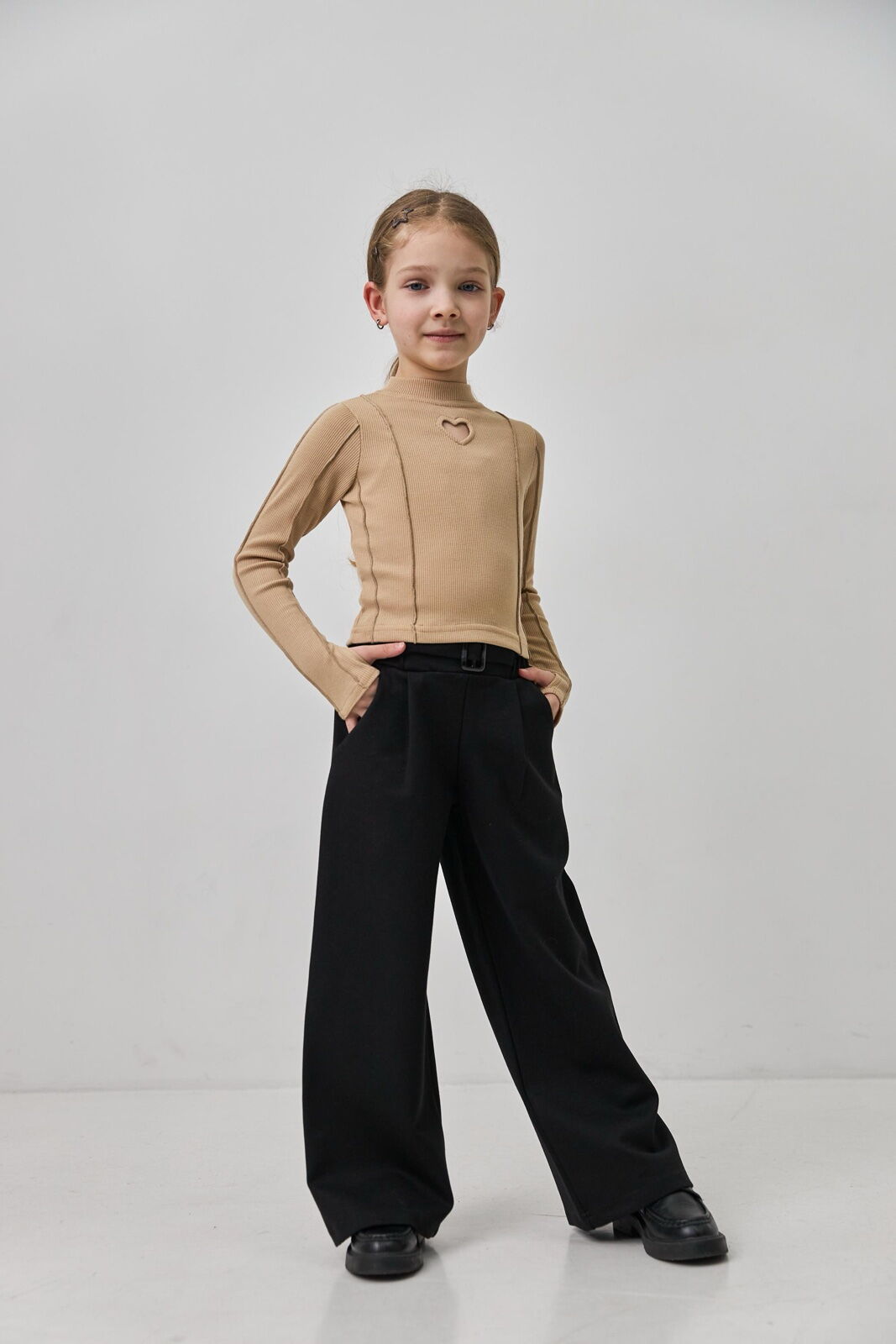 Брюки-палаццо для девочки трикотаж Valza черные 5102 - фотография