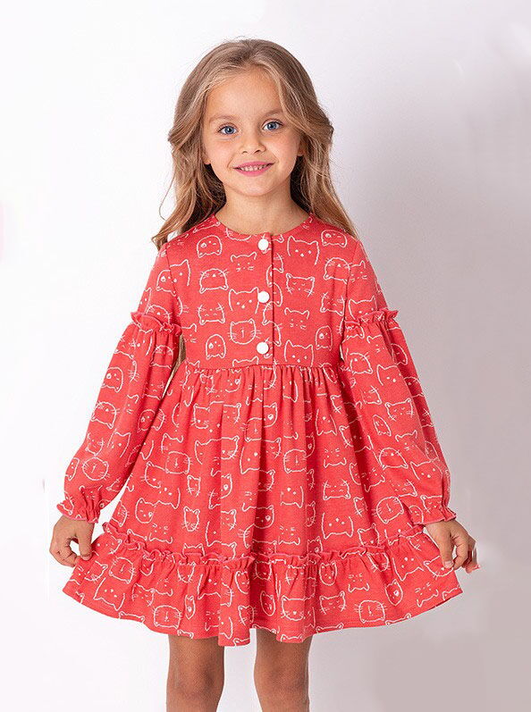Трикотажное платье для девочки Mevis Котики коралловое 3618-01 - цена