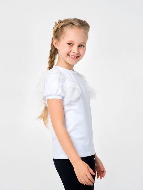 Блузка трикотажная с коротким рукавом для девочки SMIL белая 114798 - фото