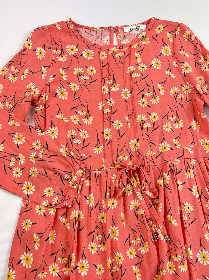 Платье для девочки Mevis Цветочки коралловое 4228-02 - фото